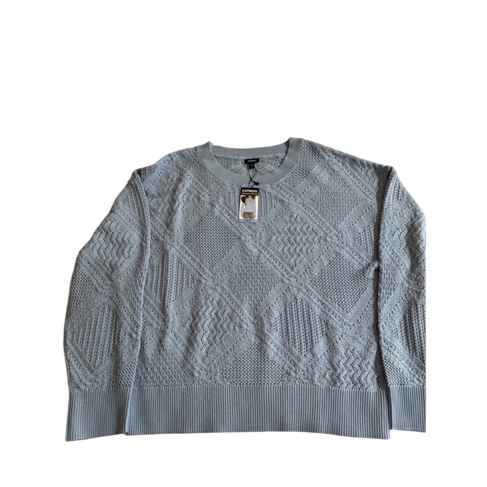 Express Women Crew Reck Sweater Top Size L Blue